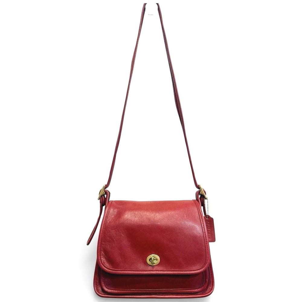 Vintage 90s Coach Legacy Rambler 9061 Red Glove Leather Brass Crossbody Bag RARE - Picture 2 of 8